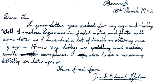 Frank's letter to Tim McNamara 1952